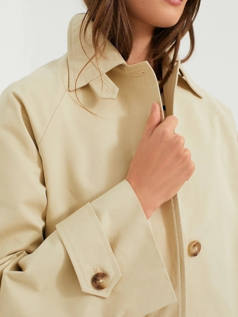 Tuckernuck Drew Short Trench Coat Size Small Tan Boxy Cropped Lined Preppy - Picture 3 of 14